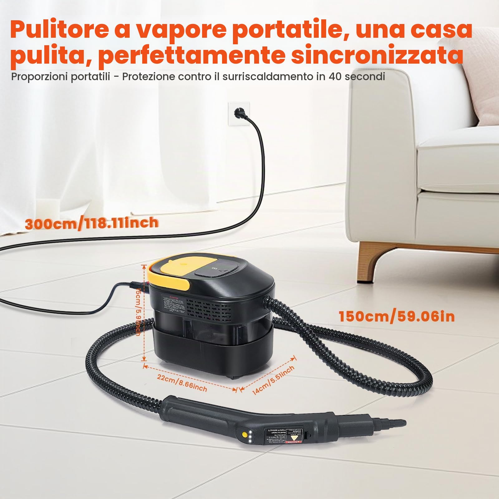 Pulitore a Vapore 2500W,Portatile ad Alta Pressione, Steam Cleaner con 3 Livelli di Potenza, tempo di riscaldamento 10s,Serbatoio 1600 ml, per la pulizia con 17 accessori,per Casa, Cucina, Bagno