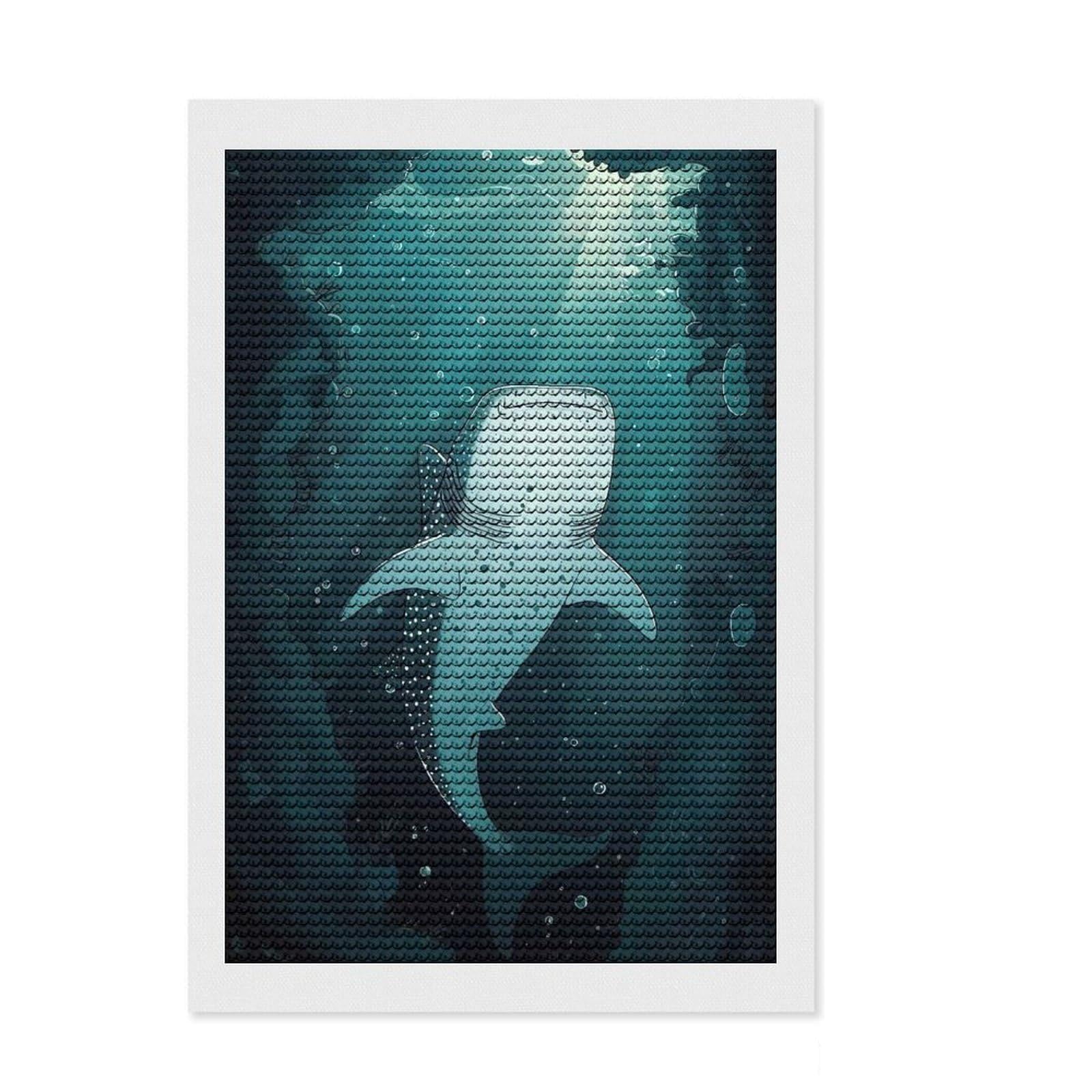 Junmoney Whale Shark Underwater Diamond Painting Canvas Set 8"x12", for Teens, Pleasing Wall Art Project, Cosy Home Accent, Birthday Gift