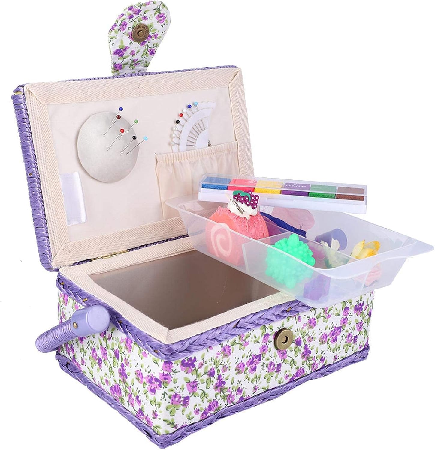 Vintage Medium Sewing Baskets with Insert and Sewing Notions Sewing Box Organizer Women Sewing