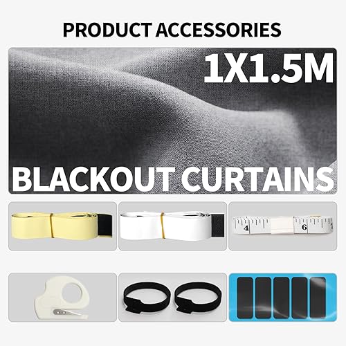 Miniatura 8 de Cortinas opacas 100% mejoradas para dormitorio, sin varilla, con velcro portátil, para viajes, cubierta de ventana negra, sin taladro, cortables