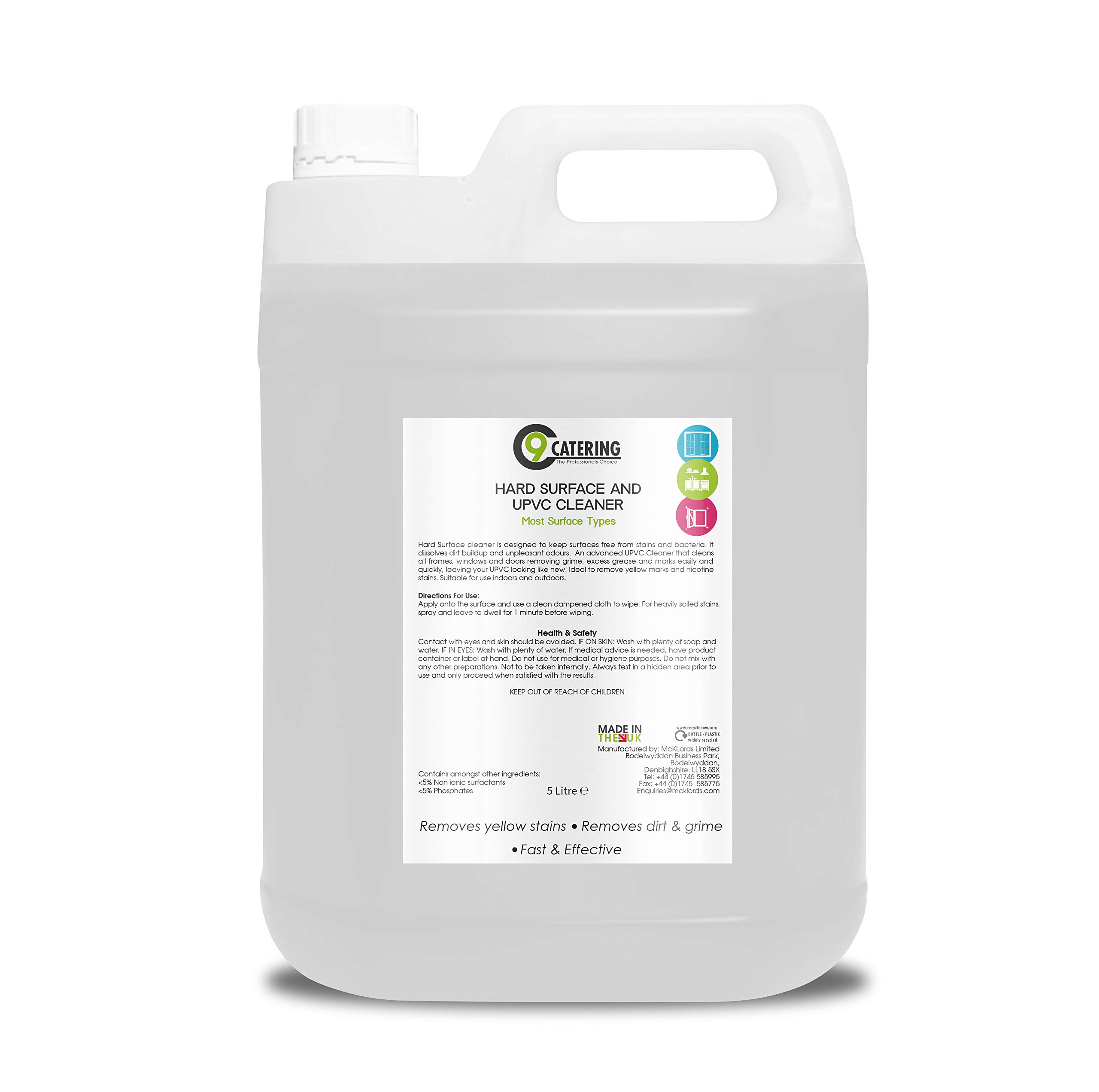 C 9 Catering Hard Surface and UPVC Cleaner | Ideal for Hard Plastic, Doors, Gutter and Window Frames- 5 Litre