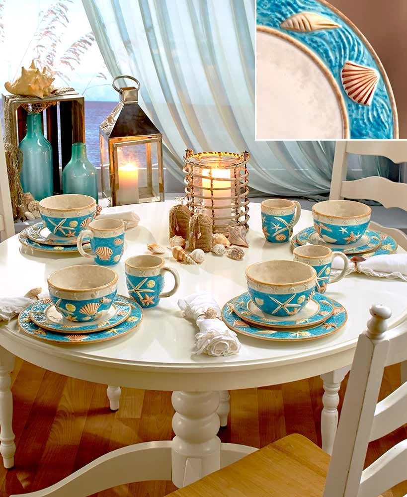Dinnerware Seashell Ocean Beach Coastal Starfish Hand-Painted Set