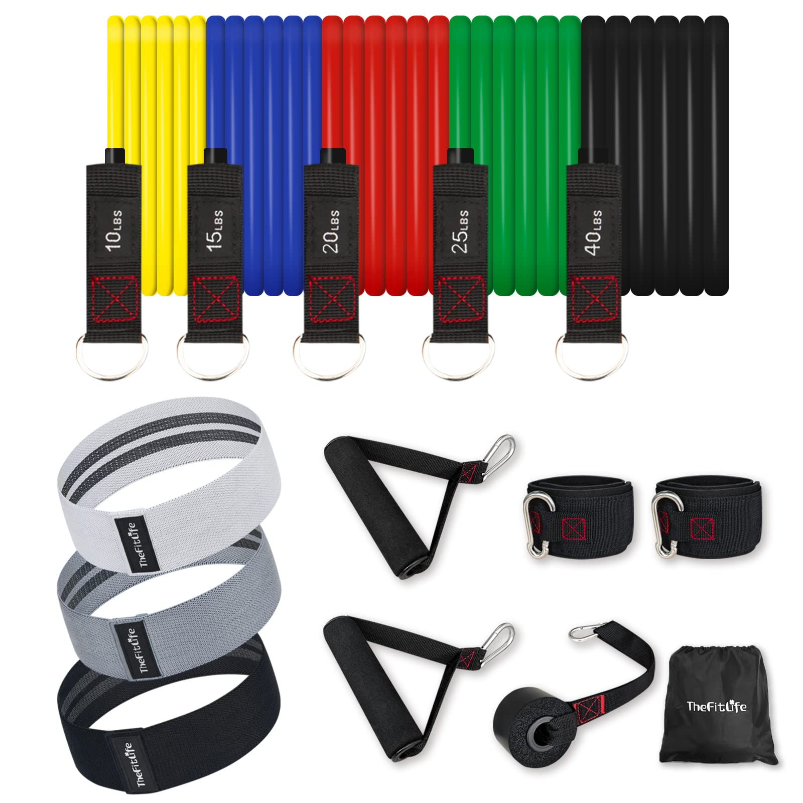 TheFitLifeResistance Exercise Bands Set (110lbs) with Handles+ TheFitLife Workout Booty Bands Set for Home Gym, Stretching