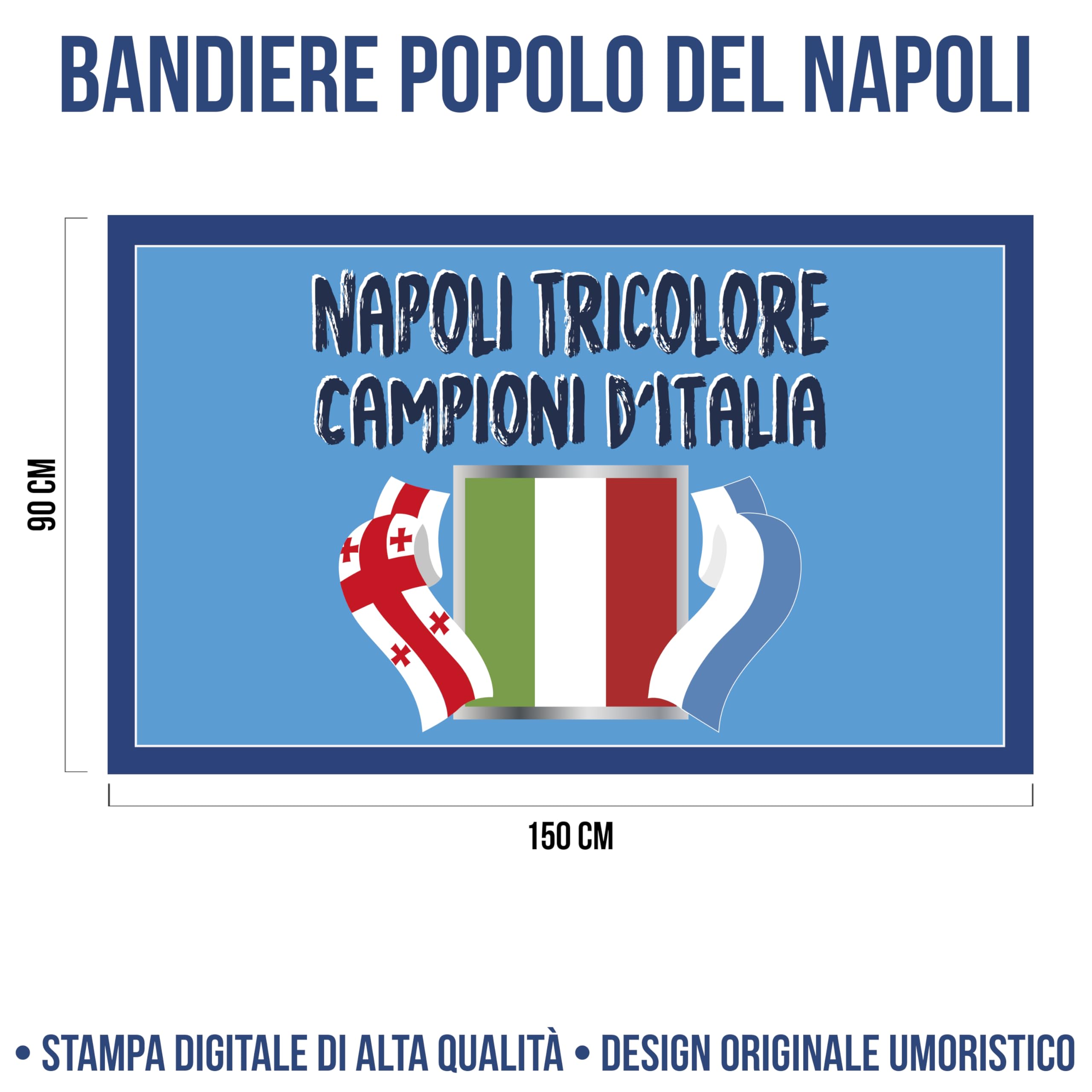 Bandiera Popolo di Napoli 2025 90x150 cm Gadget 4° Tricolore Regalo Tifoso Calcio