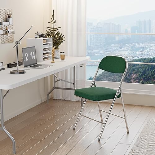 Miniatura 8 de VINGLI Paquete de 4 sillas plegables con asiento y respaldo acolchados, marco de metal, tela de pana duradera, capacidad de 350 libras, juego de 4,