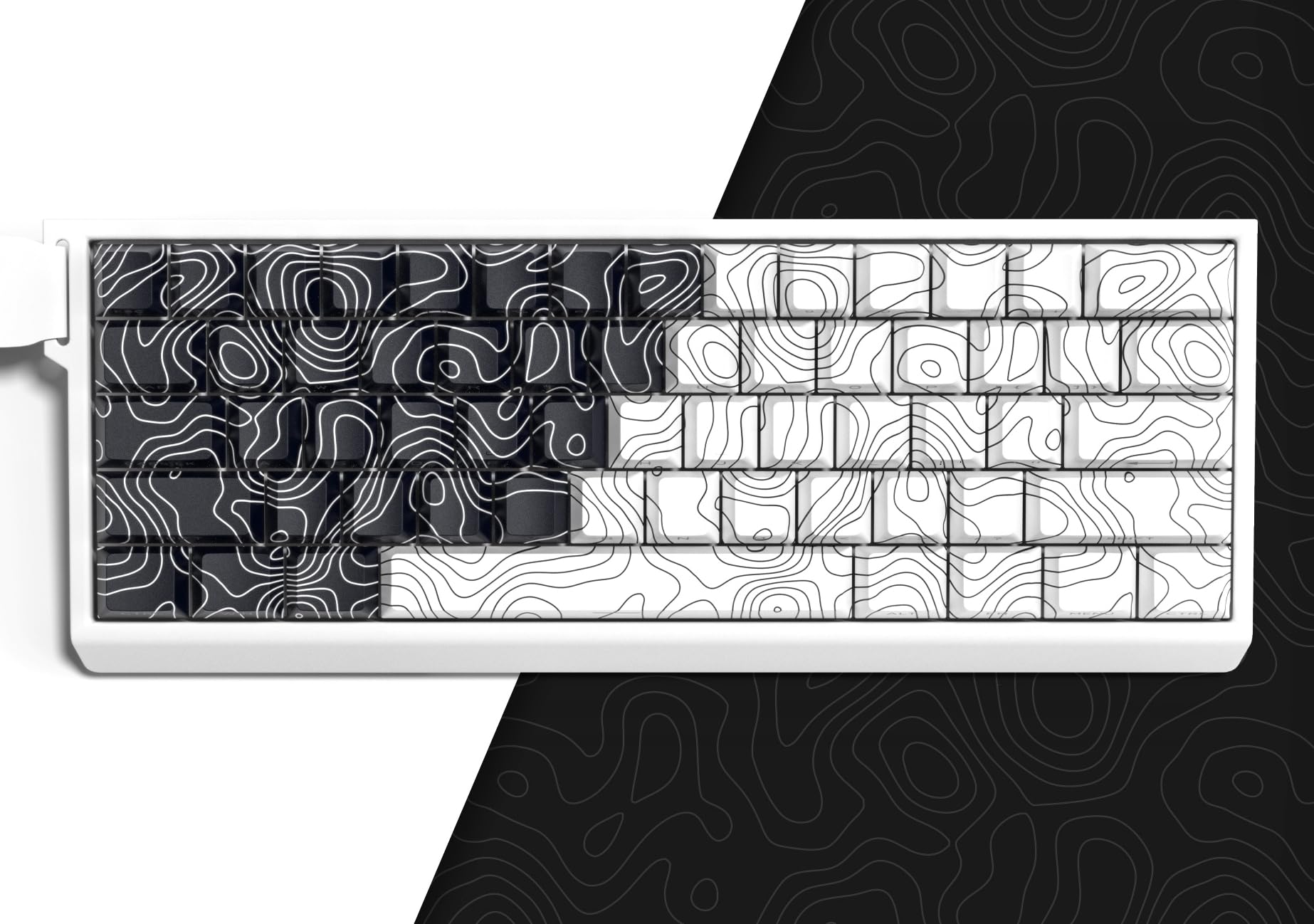 Side Printed keycaps,Double Shot PBT keycaps,Black/White Topographic,Shine Through keycaps 75 Percent,dye-sub key cap,Cherry Profile keycaps for MX Switches Mechanical keyboard（132 key,only keycaps)