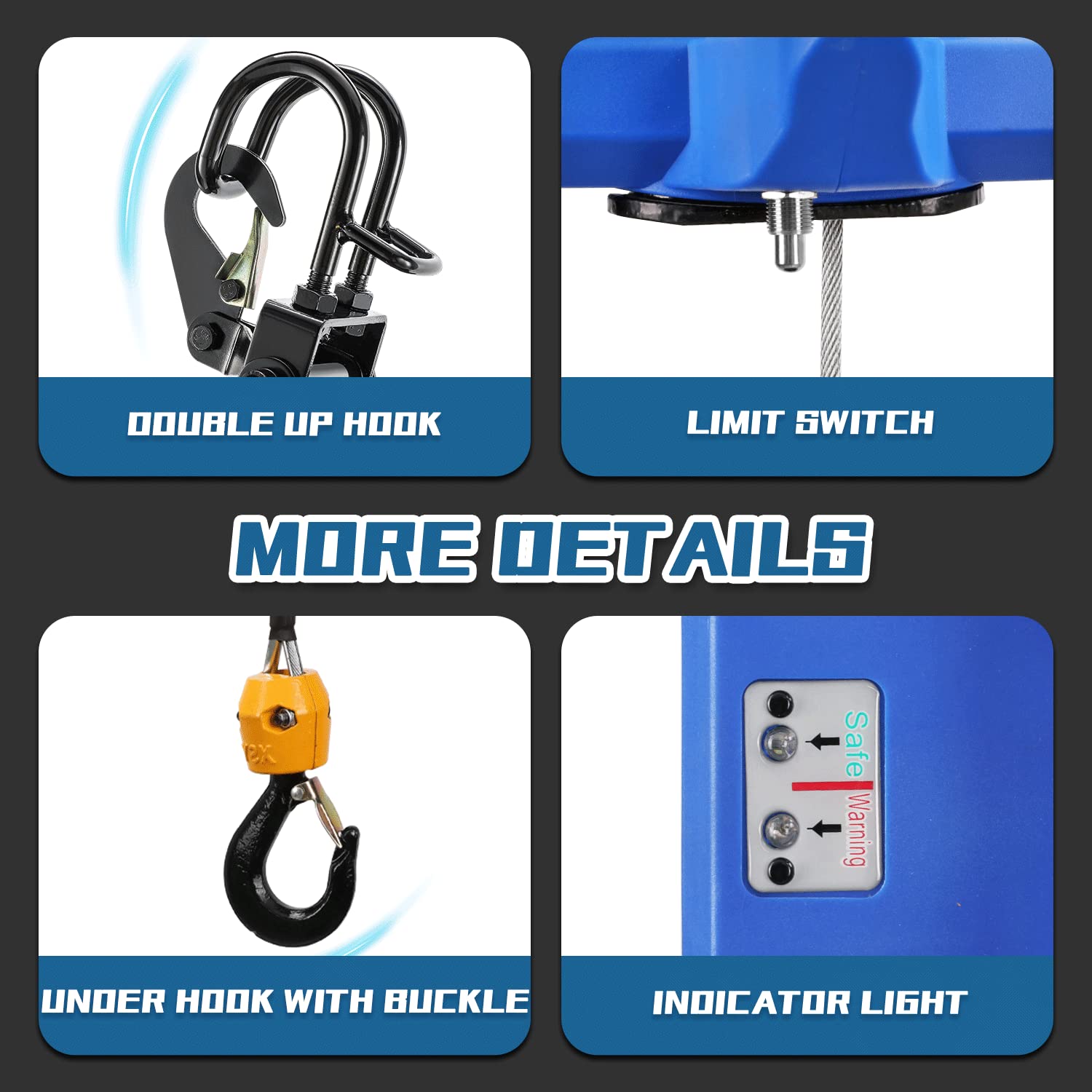 Mxmoonant 1600 W Paranco Elettrico 500 KG con 100 M Telecomandi Senza Fili × 2 per Lavoro di Squadra, Più 5 M Filo Remote, Aggiornato Motor& Ganci per Garage Magazzini Costruzione Domestica 220 V