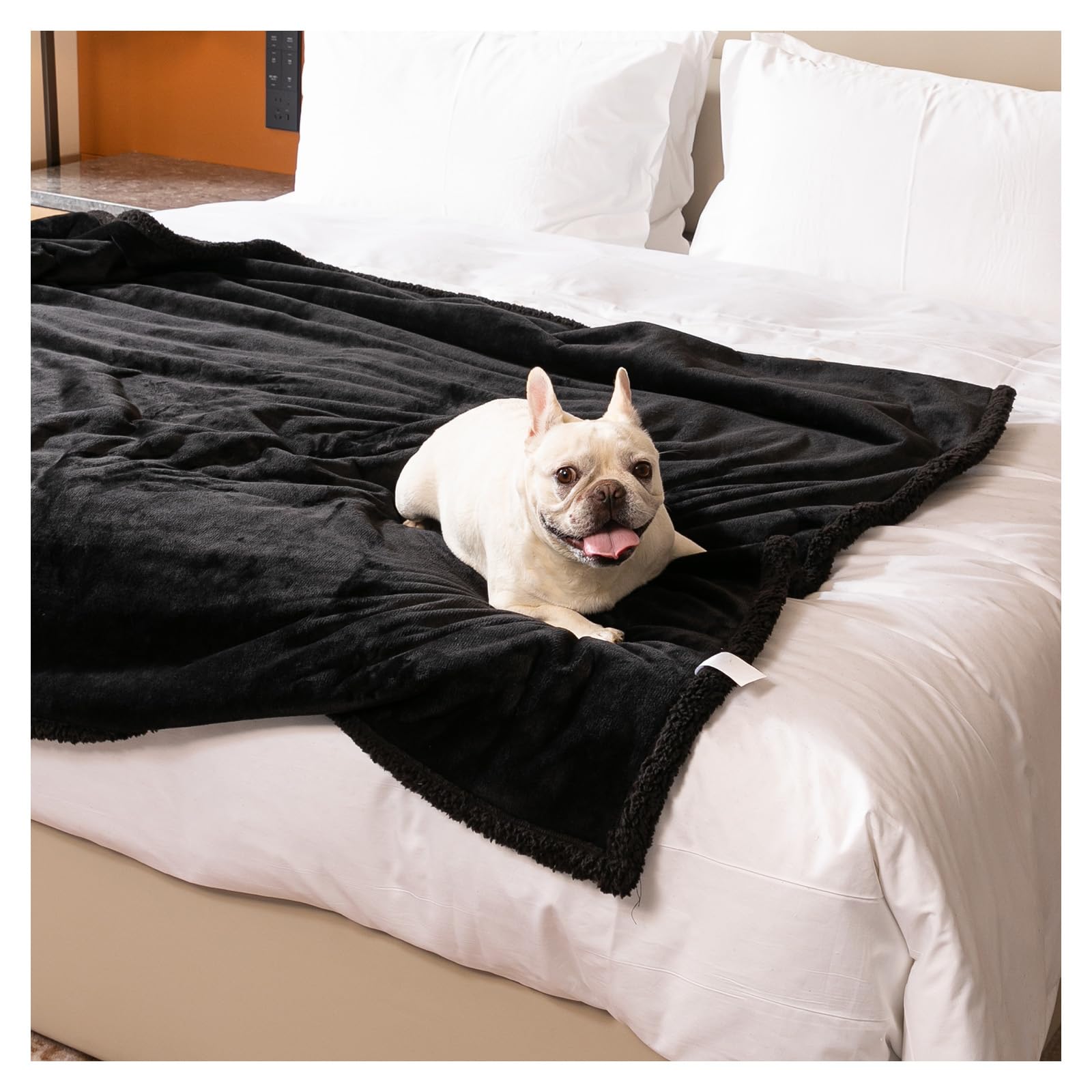 Maidewow Waterproof Dog Blanket Reversible Pet Bed Cover Black Puppy Blankets Leakproof Sofa Couch Washable Cover Cat Fluffy Fleece Pet Blanket for Warm-Black,M