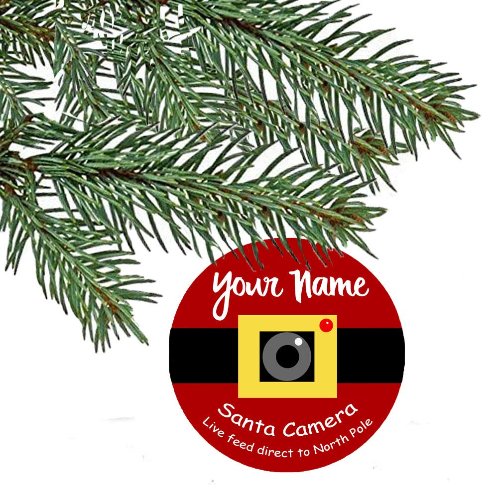 Personalized Santa Camera Surveillance Holiday Christmas Ornament for Children and Families with Custom Name, Personalized Santa Cam Ornament