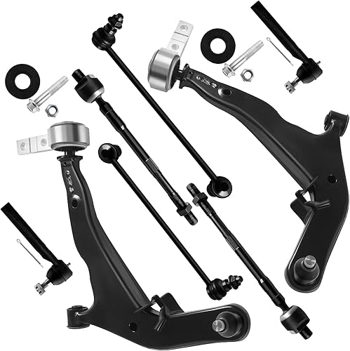 SCITOO Juego de 8 piezas de suspensión delantera, 2 brazos de control inferiores con conjunto de rótula, 2 barras estabilizadoras, 2 interiores y 2