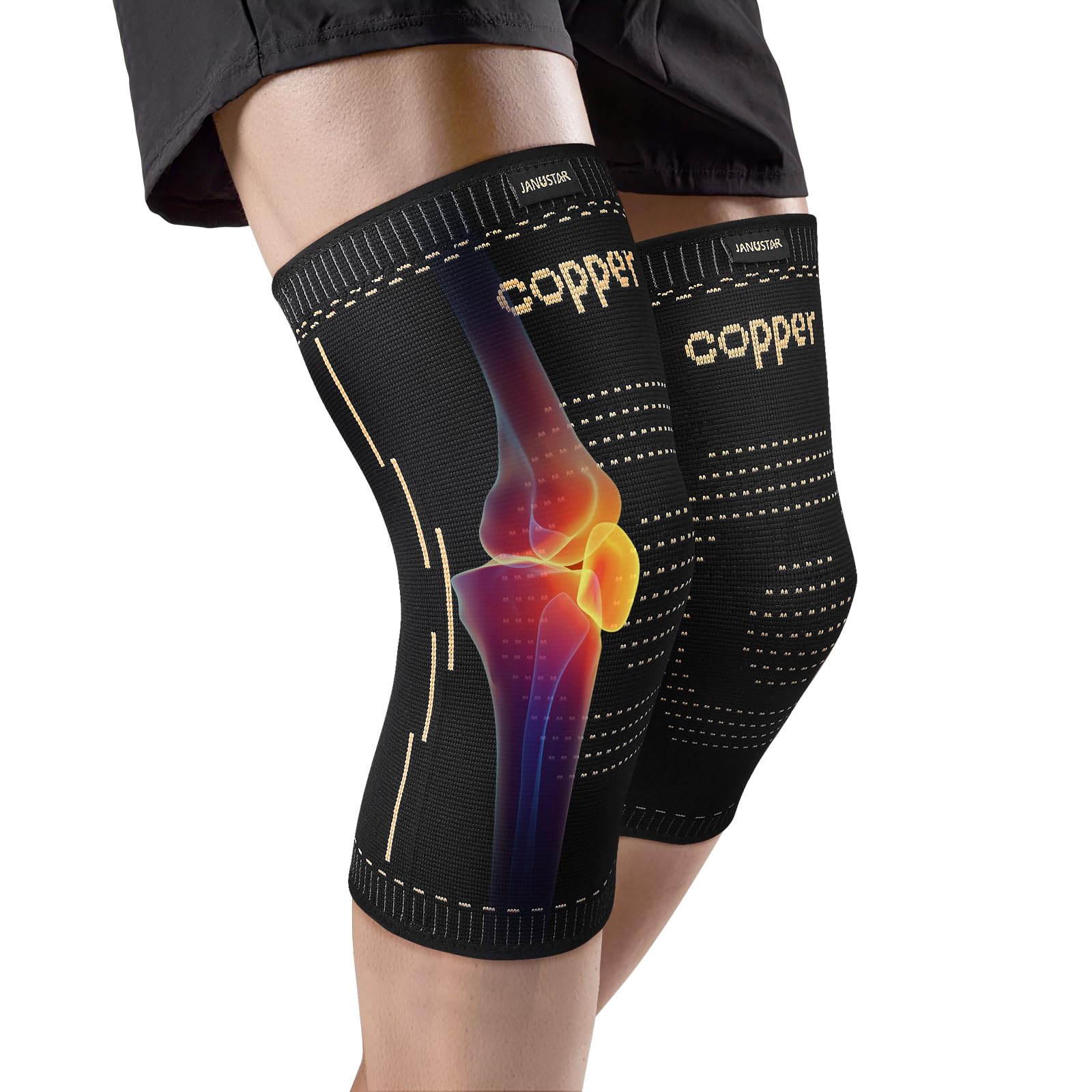Janustar Copper Knee Braces for Men & Women – Knee Compression Sleeves for Pain Relief, Arthritis, Sports and Recovery