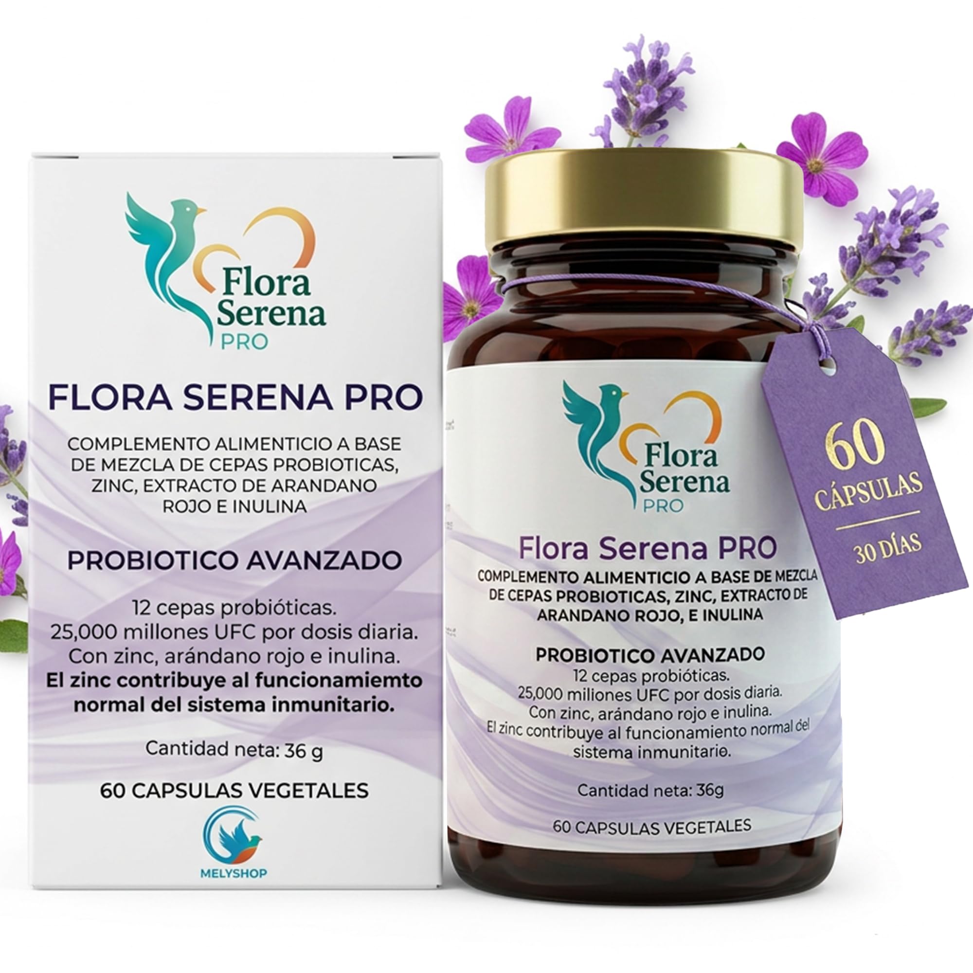 Flora Serena PRO - Probióticos Mujer Flora Íntima | Mezcla 12 Cepas, Arándano Rojo, Inulina y Zinc | Suplemento Avanzado para Equilibrar, Cuidar y Mejorar la Flora Intestinal y Digestiva