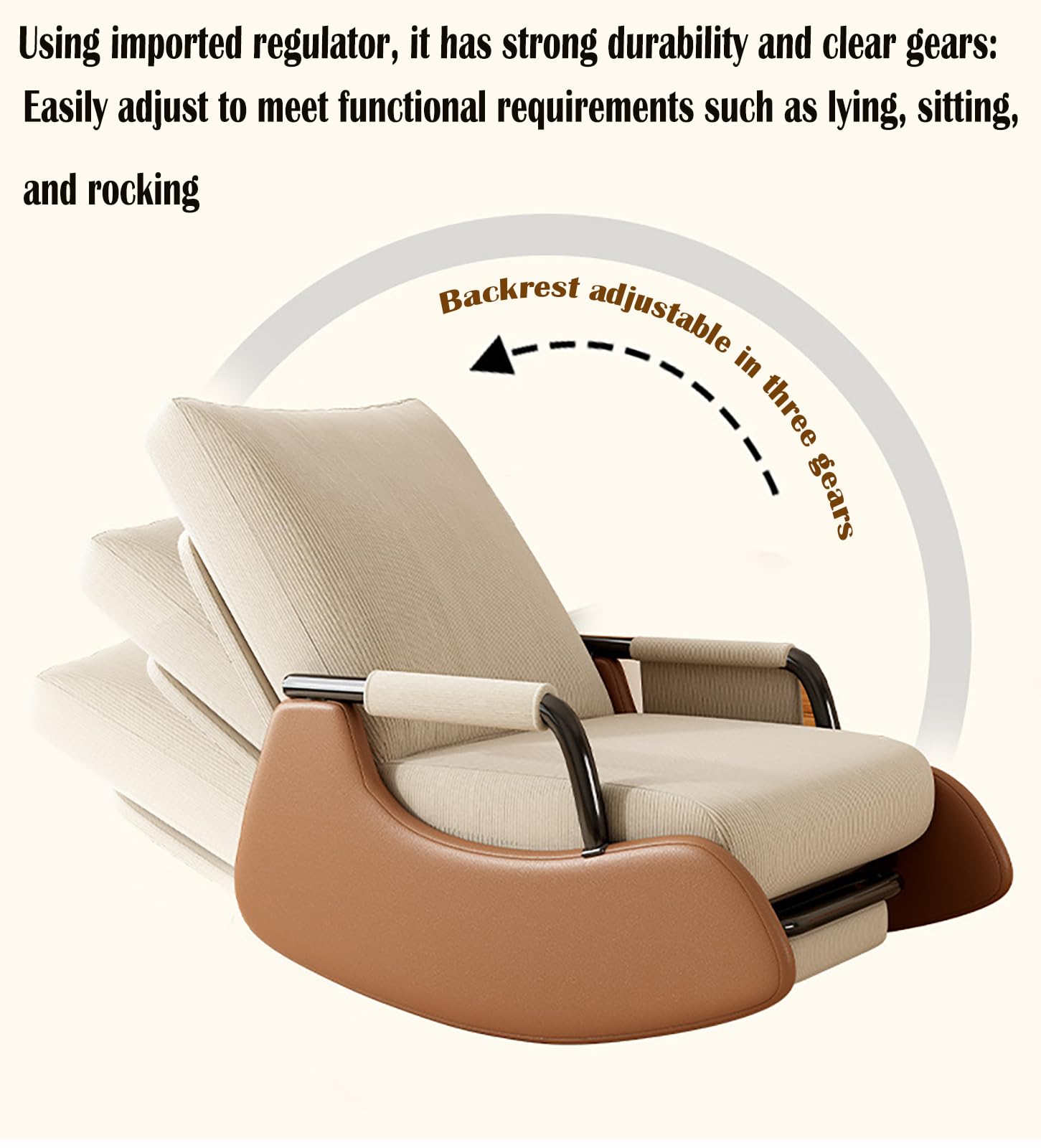 Sedia a dondolo per allattamento con funzione dormiente e tasca laterale, comoda poltrona per soggiorno e camera da letto, base in legno e poggiapiedi pieghevole (bianco + grigio)
