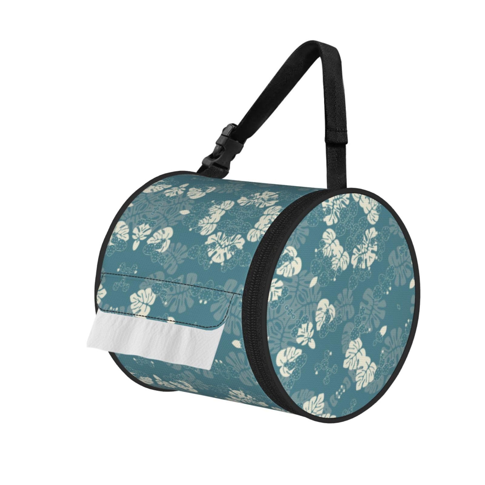 Luxury Cute Leaves Printed Roll Paper Carrier Bag, Foldable Oxford Cloth Tissue Case for Camping Hiking Backpack
