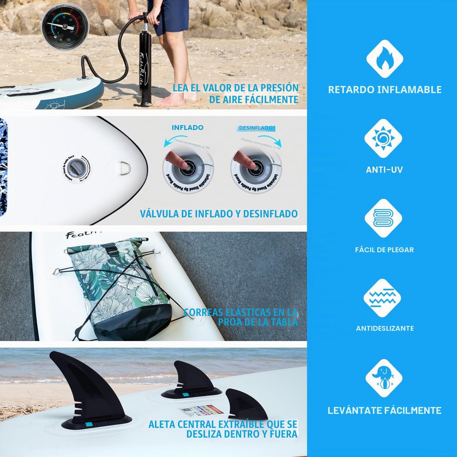 FunWater Tabla de Surf Hinchable de pie para Surf, Tabla de Surf Sup, Accesorios de Remo Ajustable, Bomba, Mochila de Viaje ISUP, Correa, Bolsa Impermeable, Tabla de Paddle para Adultos