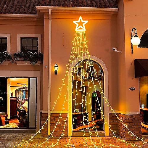 BQEC Guirnalda de luces de estrella de Navidad, 317 LED de 12 pulgadas, 8 modelos de memoria, 9 hebras, luces de decoración para interiores y