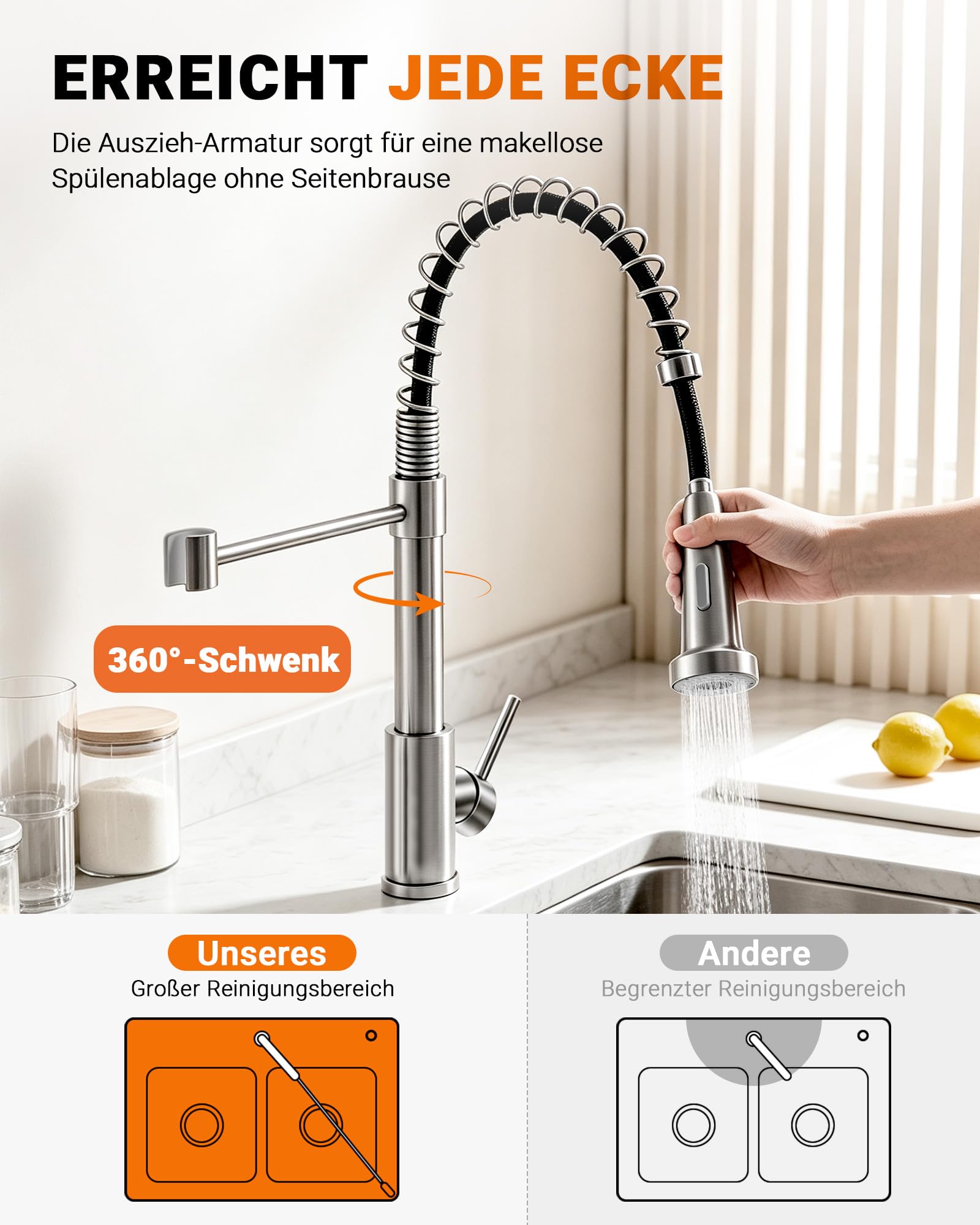 Ibergrif M22143A Küchenarmatur Ausziehbar Kaltstart Edelstahl Hochdruck