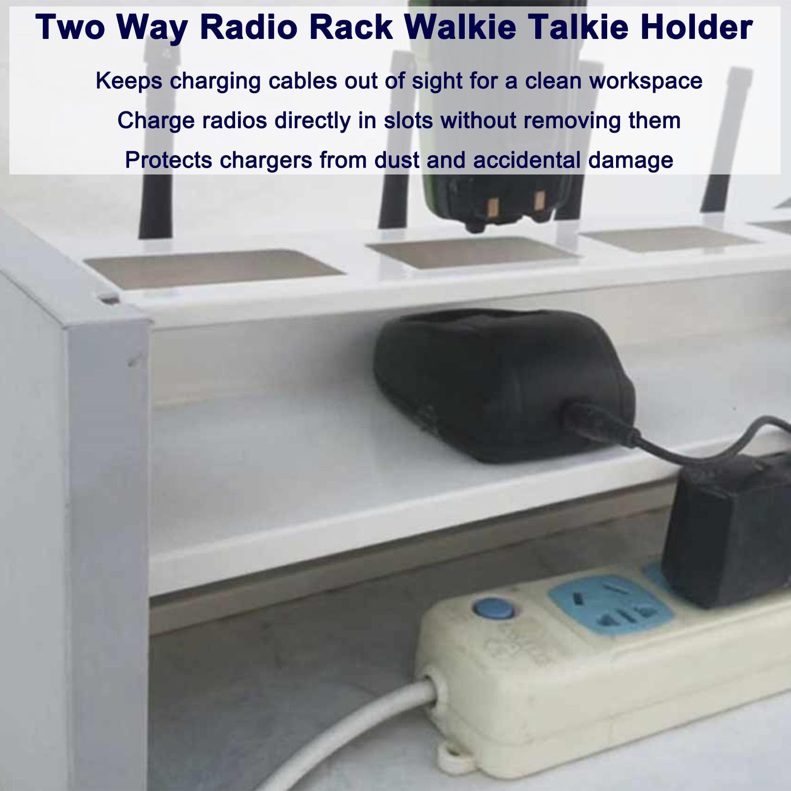 Generico Porta Walkie Talkie Supporto Radio Bidirezionale, Rack Radio Bidirezionale Acciaio-Legno Robusto, Stazione di Ricarica Walkie Talkie da Scrivania con Gestione Cavi Nascosta