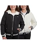 Girls' Hooded Puffer Jacket - Insulated Reversible Faux Fur Bomber Winter Coat - Quilted Outerwear for Girls (7-16)