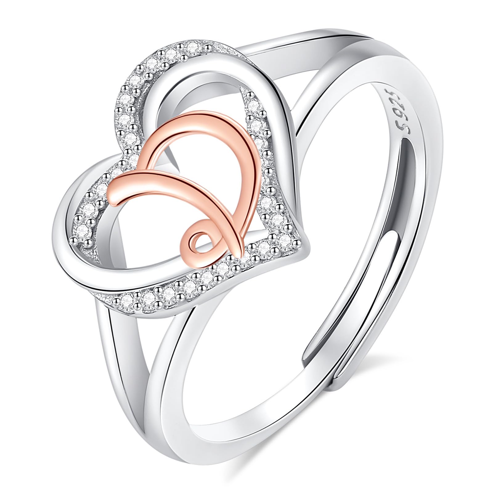 INFUSEU Anello Iniziali, Argento Sterling 925 Cuore Lettera Anelli Aperti Cuore Forma Nome Iniziale Alfabeto Dalla A-z Gioielli Personalizzati Regolabili Alfabetici Regali per Donne Ragazze