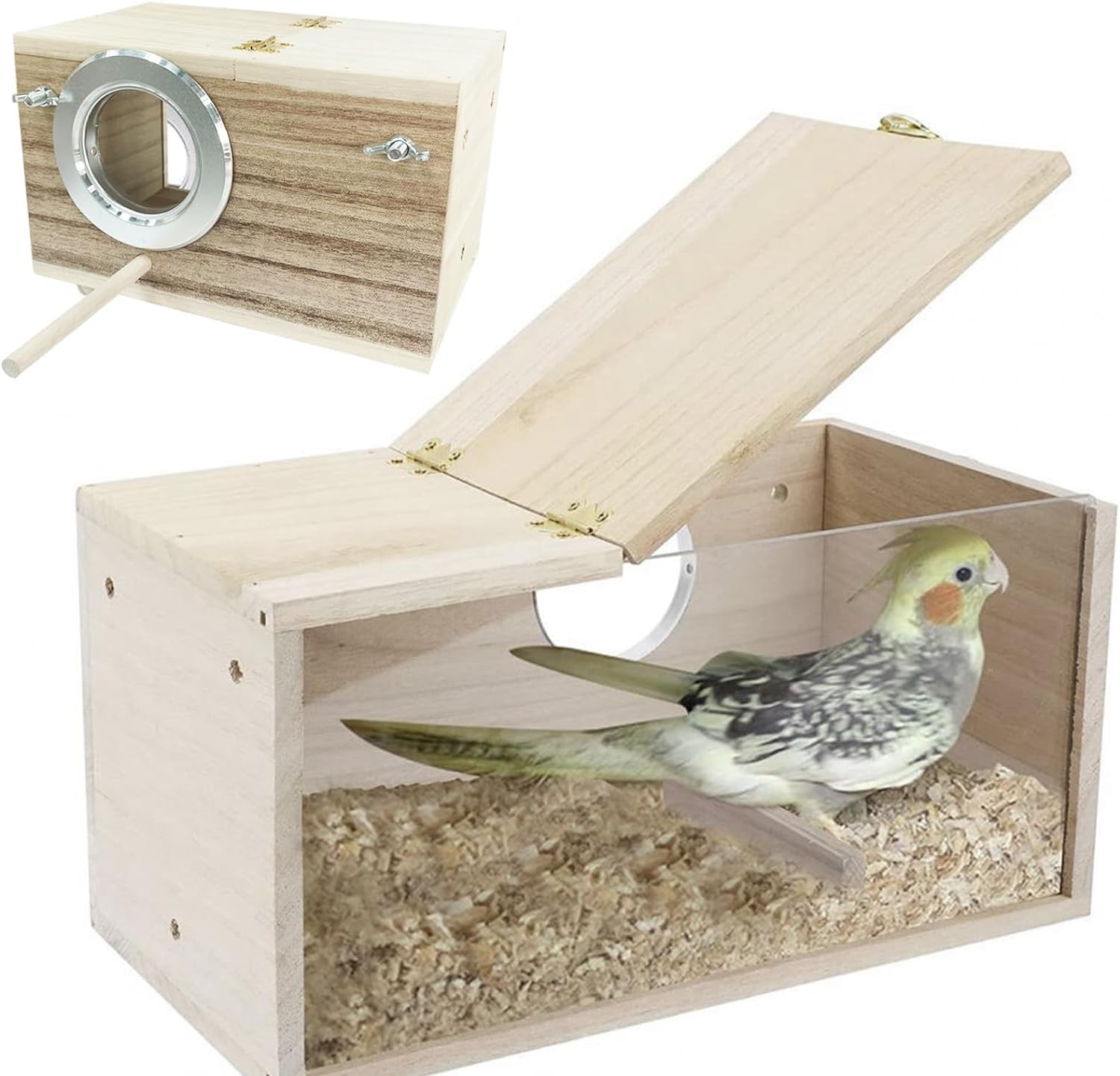 BNOSDM Transparenter Nistkasten Für Vögel – 11,9x11,9x20,1 Cm, Naturholz & Acryl – Für Sittiche, Finken, Kanarienvögel