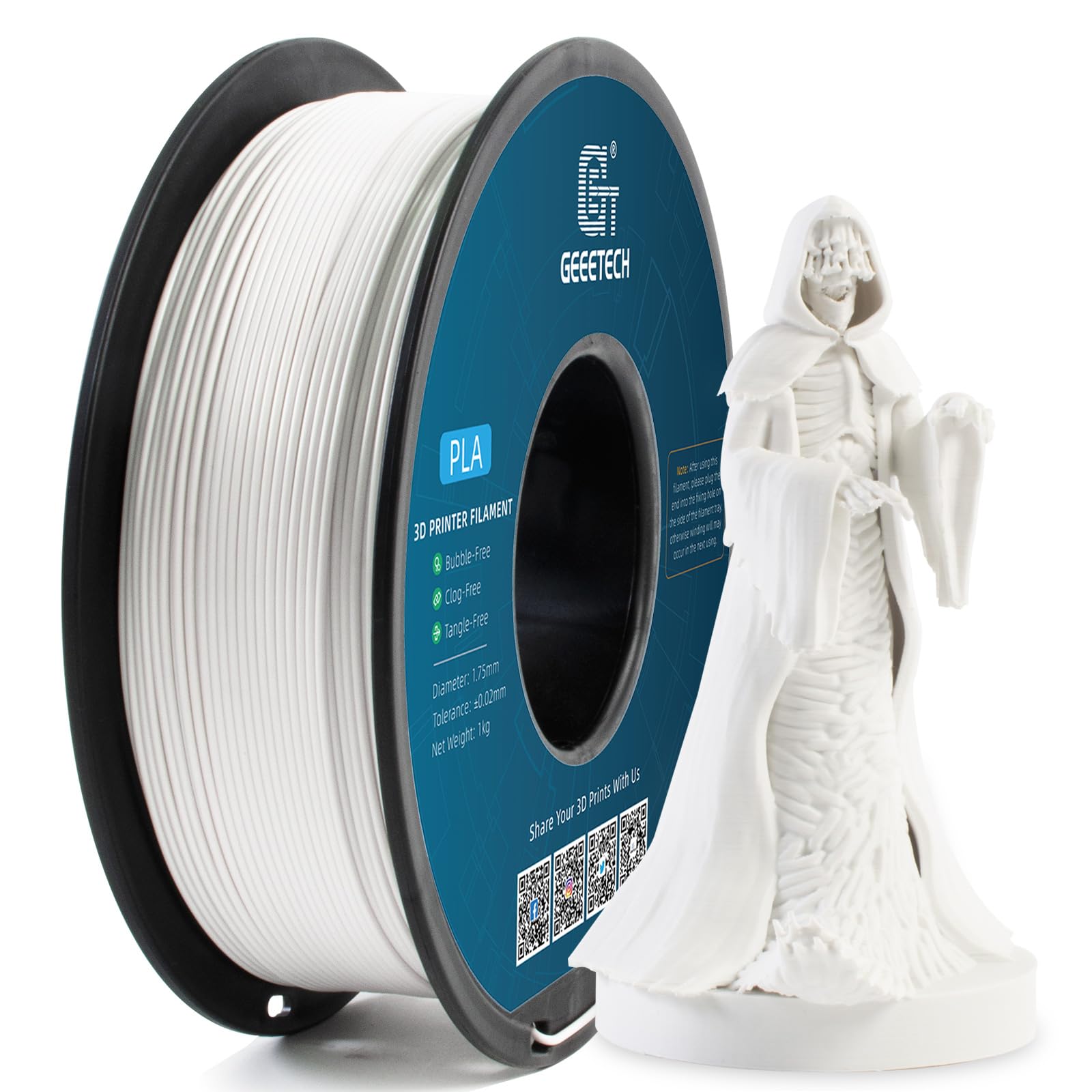 GEEETECHPLA Filament 1.75mm, PLA Filament for 3D Printer, Dimensional Accuracy +/- 0.02mm, 1kg (2.2 lb) Spool, Warm White