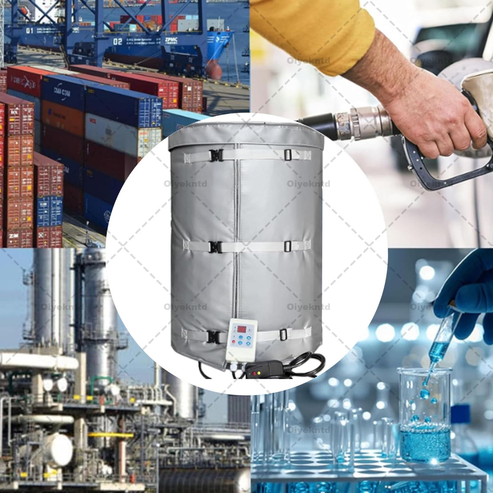 Manta calefactora para contenedores IBC, manta calefactora industrial para bidones, almohadilla térmica para invierno, calentador eléctrico impermeable para contenedores y bidones Grey-200L/55Gal