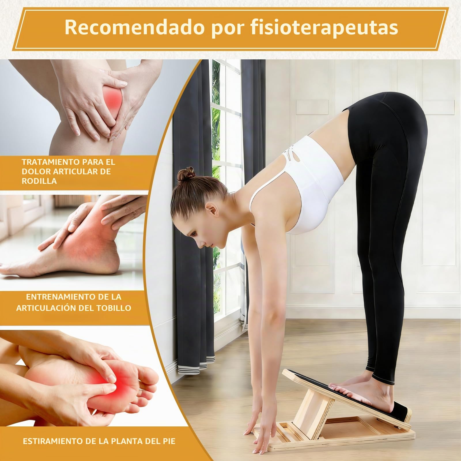 Tabla Inclinada de Madera, Tabla Inclinada Ajustable de Madera, Plataforma de Fitness Antideslizante para Estiramientos, Tablas de Estiramiento de Pantorrilla para Sentadillas/Piernas