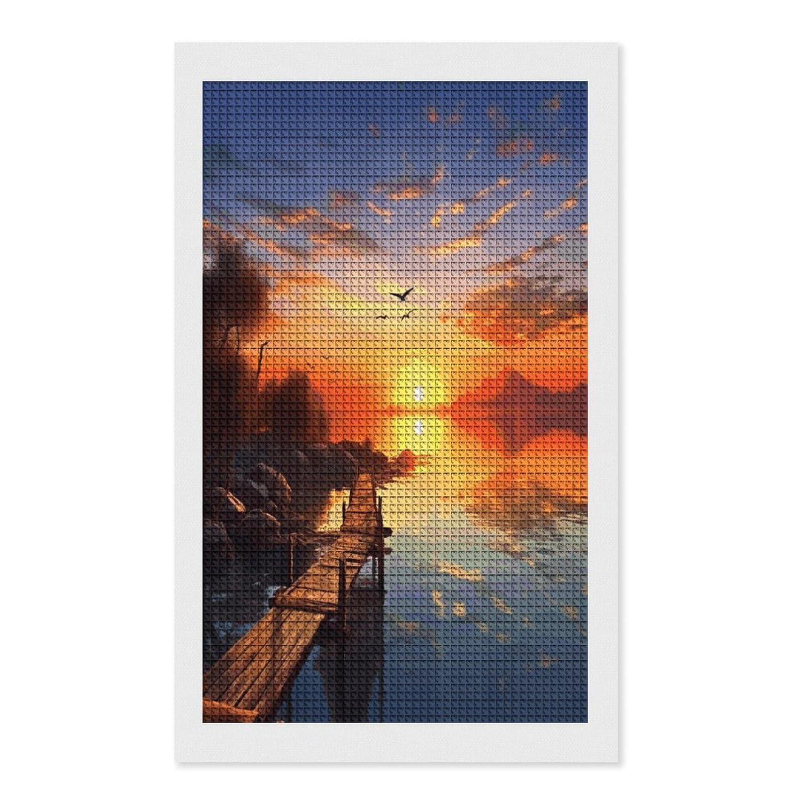 Yuxbvkrs Sunset Scenery Diamond Painting Kits For Adults, Diamond Art Pictures, Synthetic Fiber Cloth Diy 5D Gem Art Painting For Beginners Home Wall Decor 30X50cm