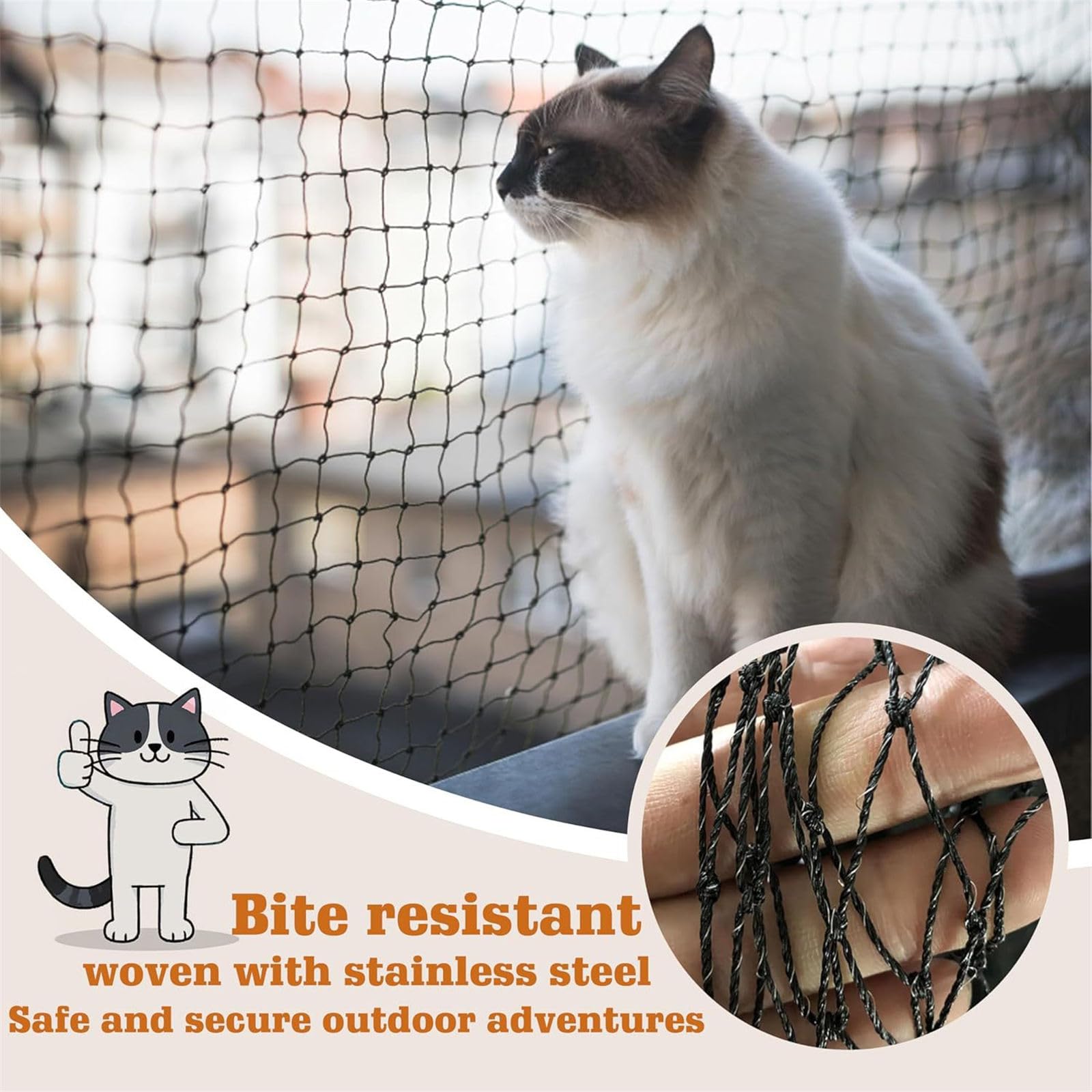 FOLODA Schutzkatze Sicherheitsnetz Für Fenster Und Balkone Stahldraht Verstärkte PETTE Sicherheitsbarriere Einstellbare Katzennetz