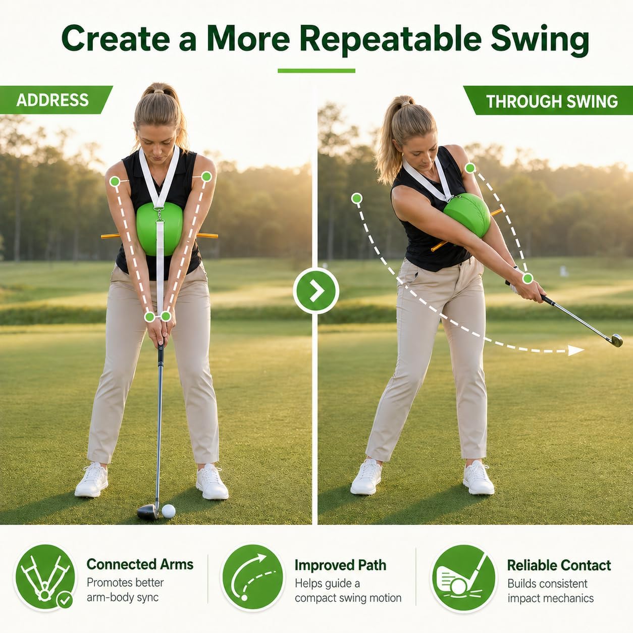 HERZ The Connector Golf Swing Trainer - Golf Training Aid Ball for Arm Body Connection, Upgraded Foam Swing Corrector for Driving Range Backyard Course Practice, All Skill Levels