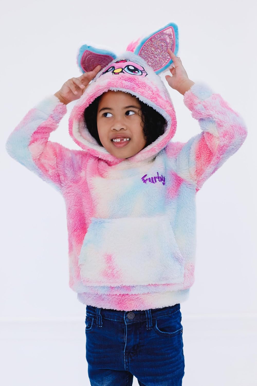 Furby Hasbro Girls Cosplay Pullover Hoodie Cozy Sherpa Toddler to Big Kid Sizes (4T - 14-16)