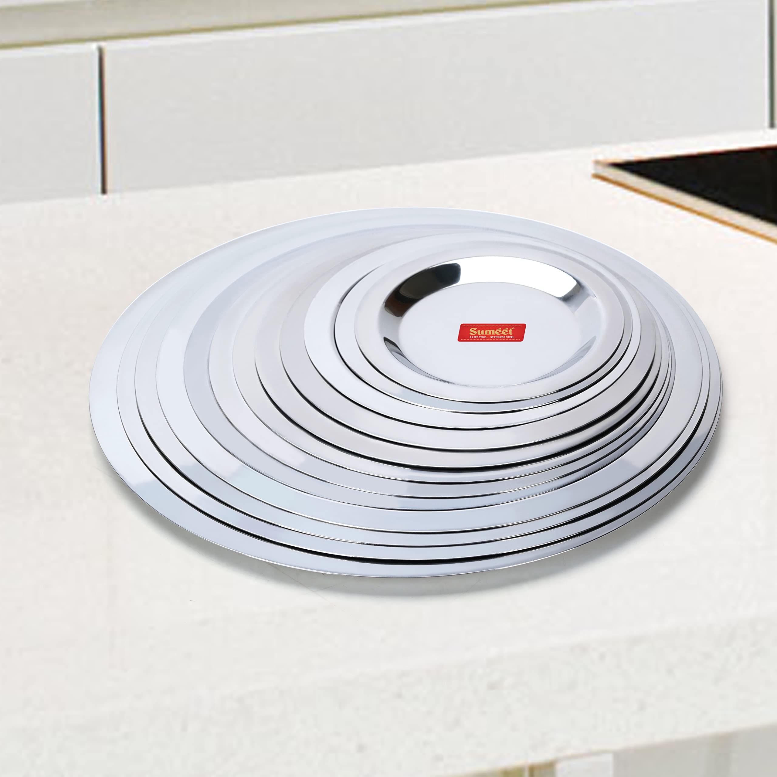 Sumeet Stainless Steel Heavy Gauge Ciba/Lids/Tope/Cheeba Cover Set Of 12 Pcs (12.3Cm, 13.8Cm, 15.5Cm, 16.7Cm, 18.5Cm, 20Cm, 21Cm, 22.5Cm, 24.2Cm, 26.2Cm, 27.5Cm, 28.7Cm, Silver) 3