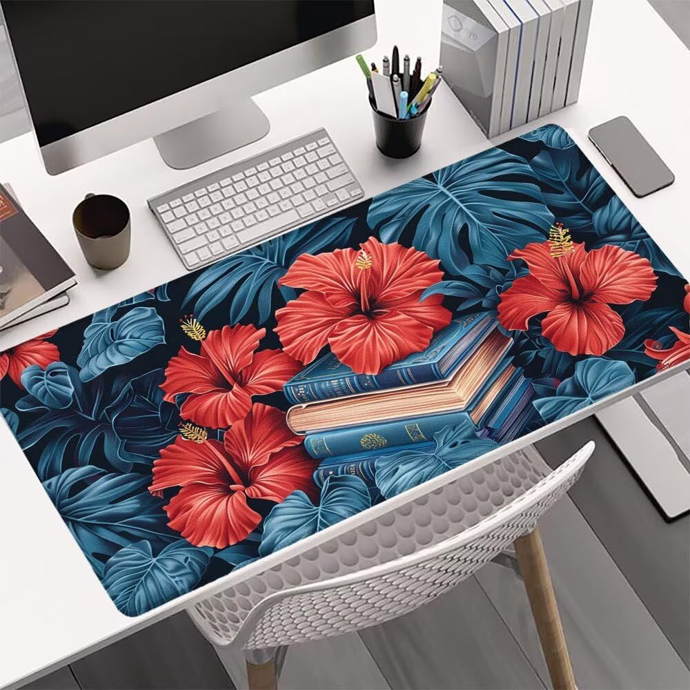 Alfombrilla Ratón, Alfombrilla Gaming Flor XXL 1200x600x3mm, Extendida Base de Antideslizante Caucho Mouse Pad Libro, Protector Escritorio con Bordes Cosidos, Mejora la precisión y la Velocidad B-2