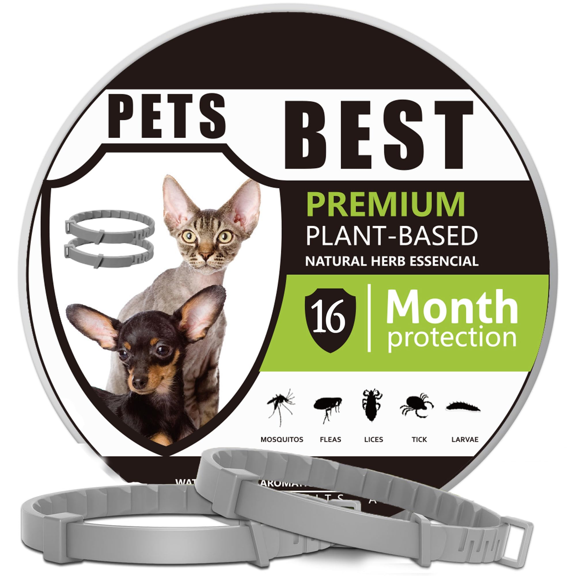 2 Pcs Cat Repellent Collar, Cat Repellent Treatment Collars, Adjustable Waterproof Collar for Cats Puppy, One Size Fits All Breeds, 16 Months Protection (Grey)