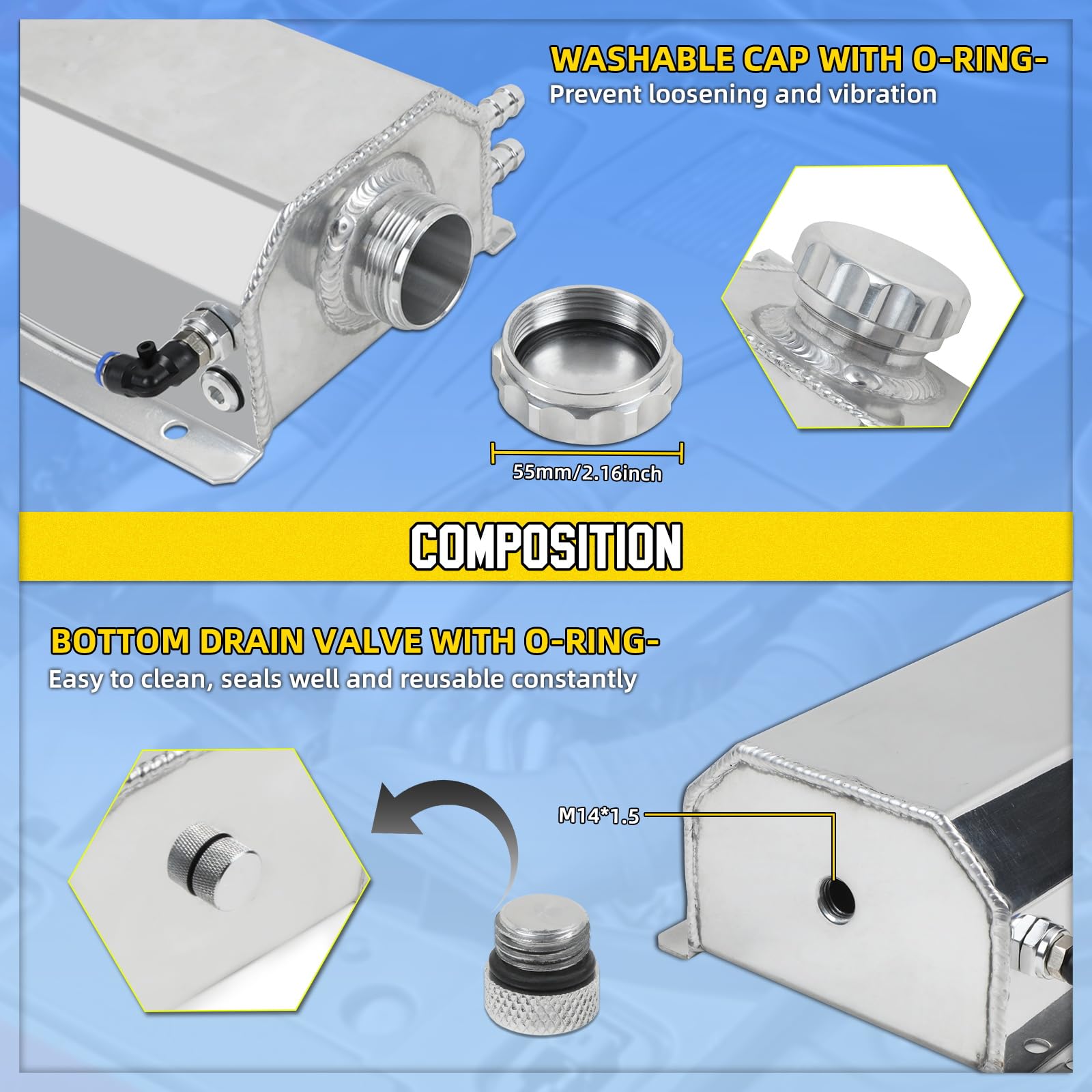 Coolant Overflow Tank Aluminium Alloy Universel 2l Capacity