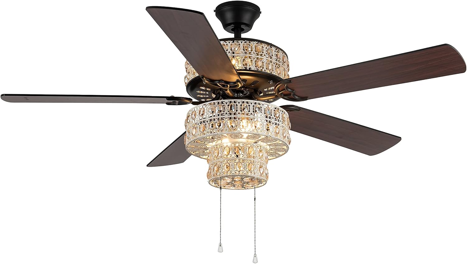 Discount River of Goods Glam 52 Inch Width Crystal Double-Lit LED Ceiling Fan, Amber