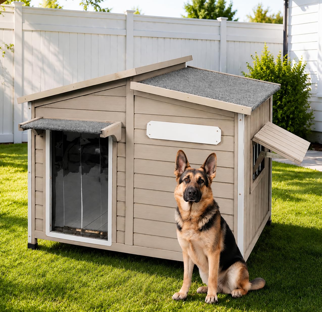 Large Outdoor Wooden Dog House for Medium Large Dogs, Updated Shelter