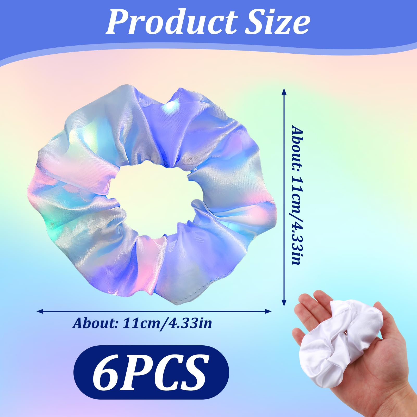 6 Pack Light Up Scrunchies for Girls LED Reflective Hair Scrunchie with 3 Light Modes Glow in the Dark Neon Hair Accessories for Christmas Girls Women Disco Rave and Party Events - Image 3