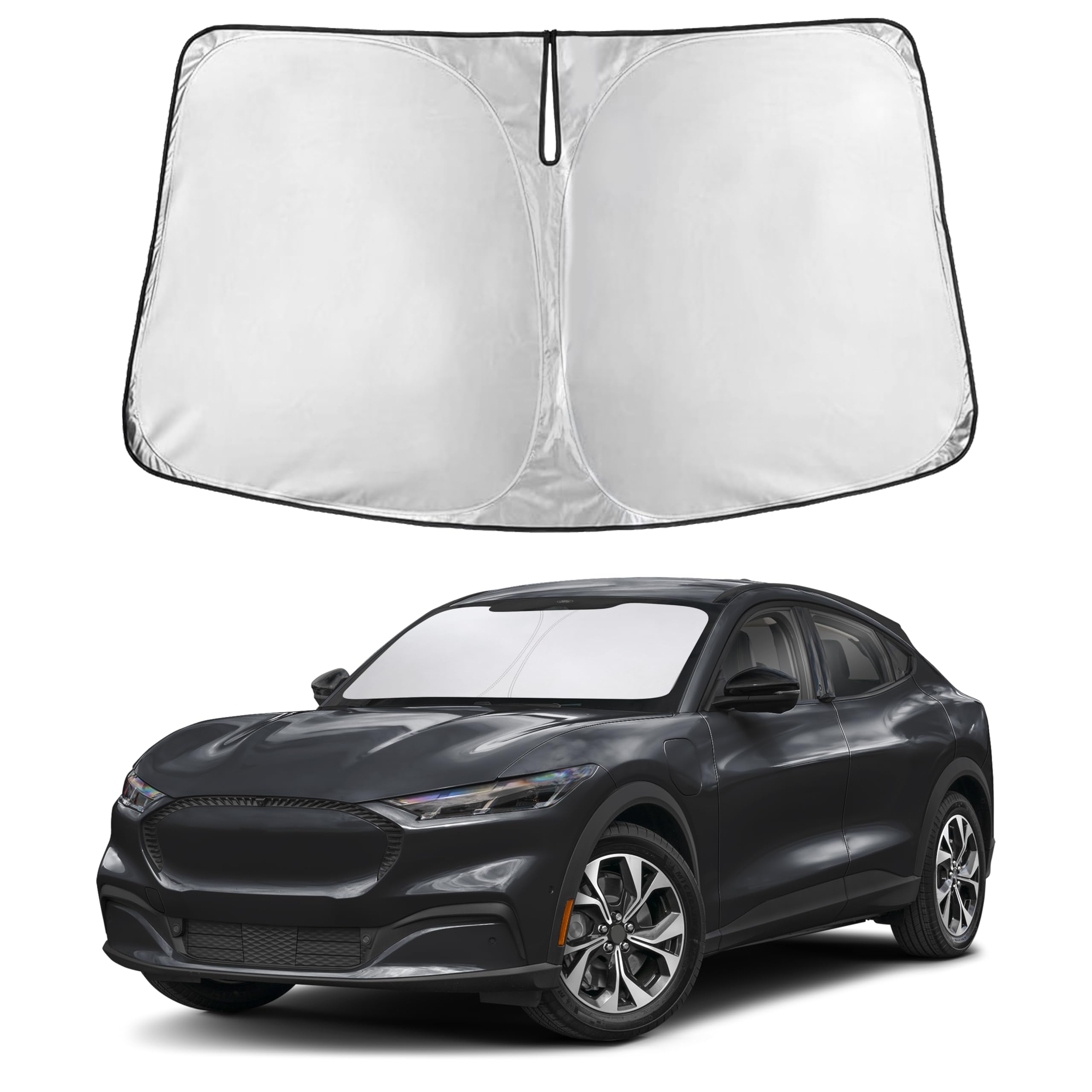 Autovir Windshield Sun Shade Fit for 2021-2024 2025 2026 Ford Mustang Mache Sunshade, Front Car Window Shades Sun Visor, Blocks UV Rays & Heat, Car Accessories Fit for Fit ford Mustang Mache 2021-2026