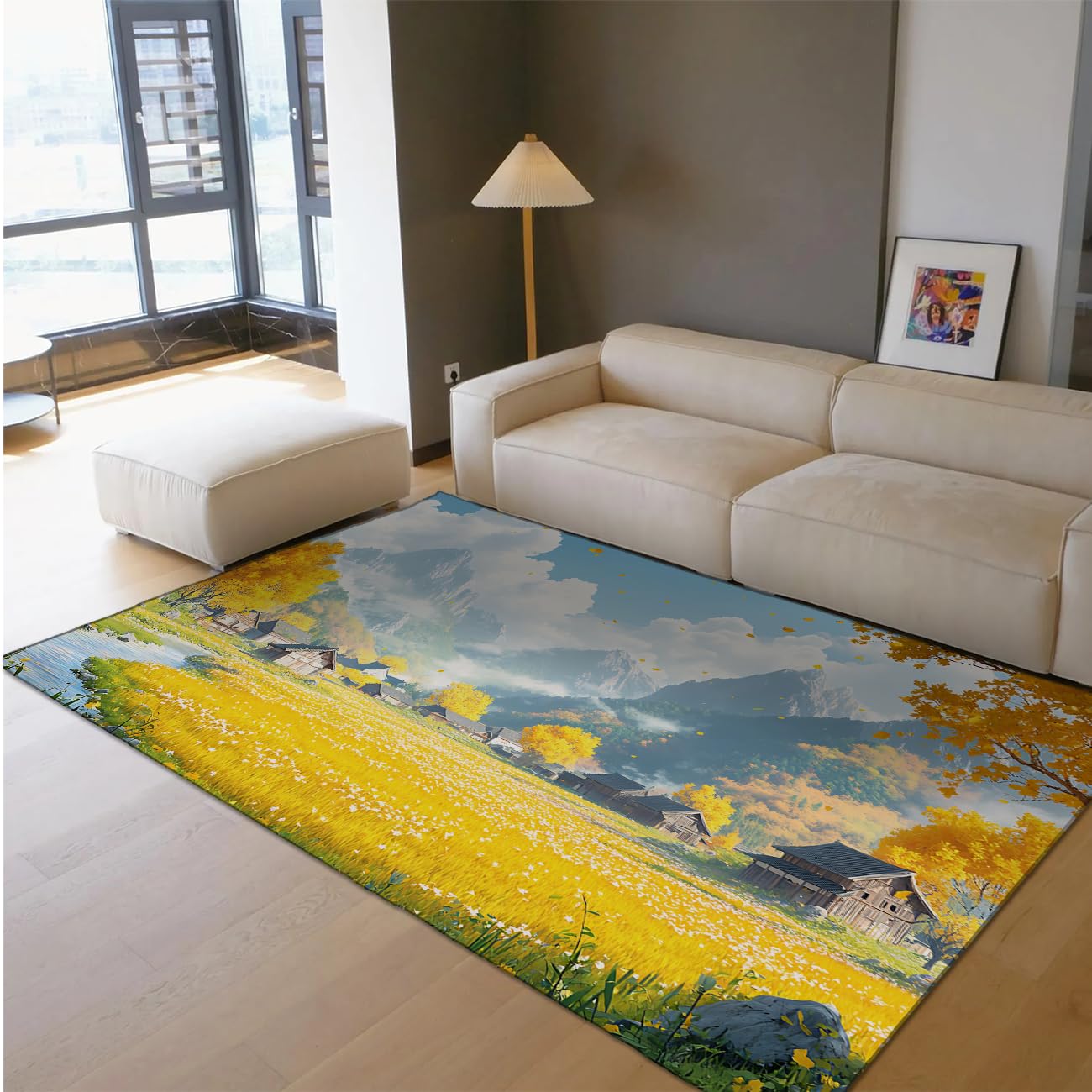 Tapis de village de montagne antidérapant facile à nettoyer