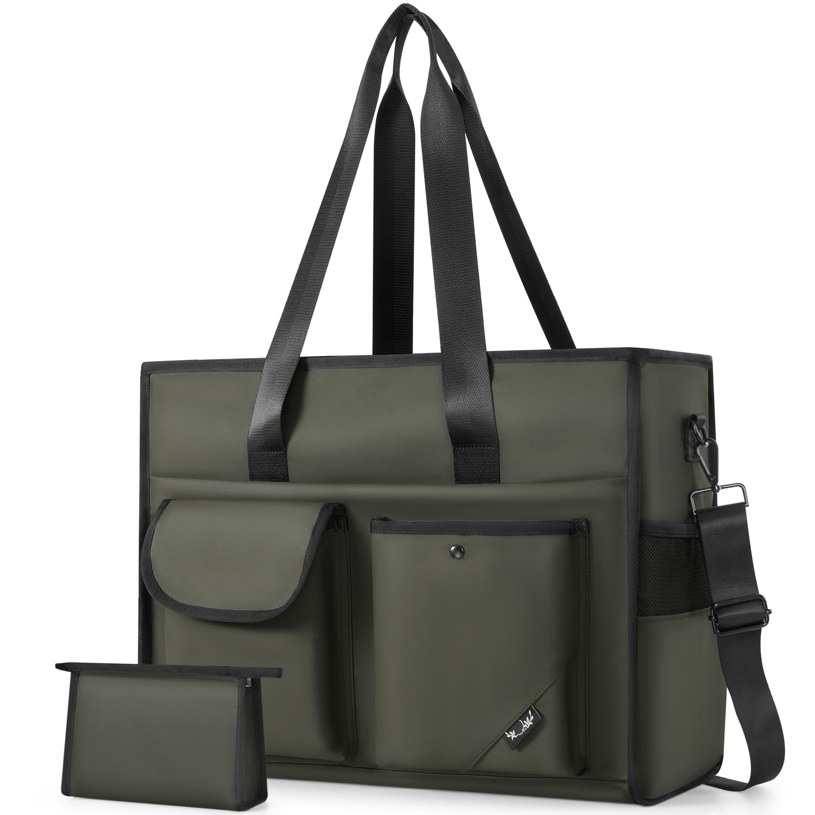 Rinlist Tote Bag, Work Bags for Women with 15 Pockets, Large Tote Bag with Zipper for Teacher Nurse, Laptop Handbags for Women, Carry on Bag, Dark