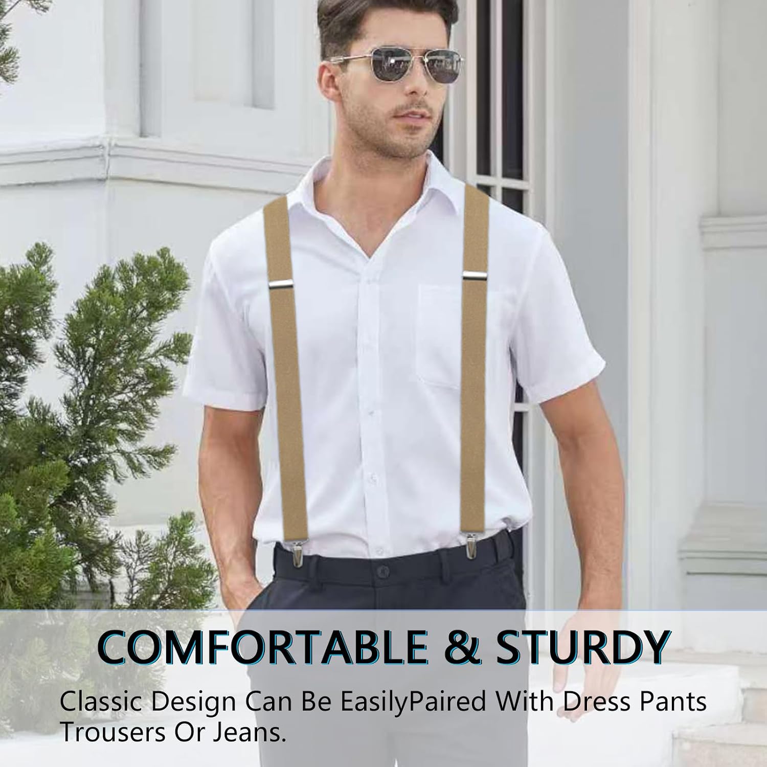 Suspenders for Men 1.4 Inch Wide Men's Suspenders with 4 Strong Clips X Back Heavy Duty Suspender Adjustable Elastic