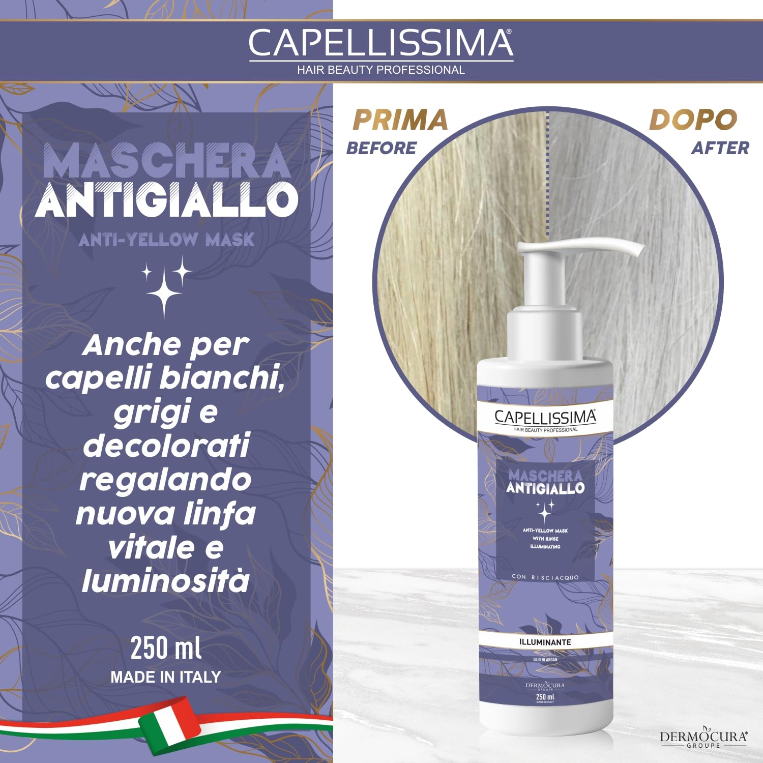 CAPELLISSIMA HAIR BEAUTY PROFESSIONAL Capellissima Professional Anti-Yellow Hair Mask Effective for Blonde White - Image 3