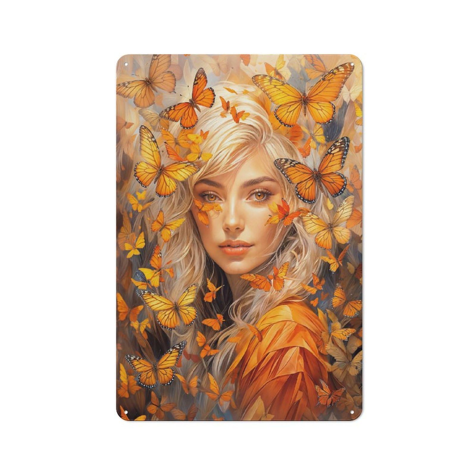 Junmoney Girls With Butterflies Metal Wall Art Sign With Design 30X20cm, Urban Industrial Wall Decor For Workspace, Cafe, Hallway Or Garage