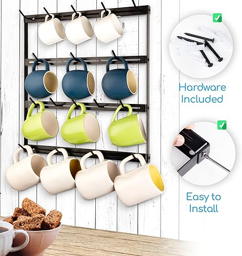 Miniatura 6 de Estante de pared para tazas  Estante personalizable para tazas de pared, con ganchos ajustables. Estante para tazas de café, montado en la pared o