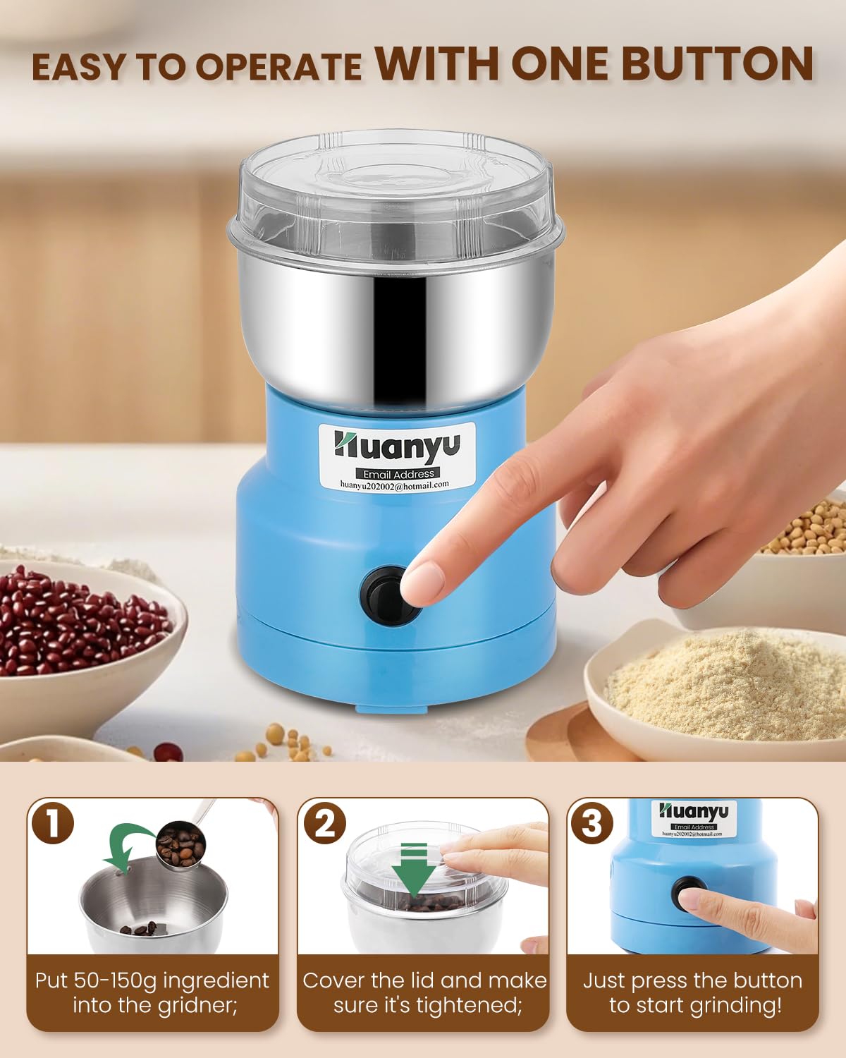 Huanyu Elektrische Kaffeebohnenmühle 250G Gewerbliche und