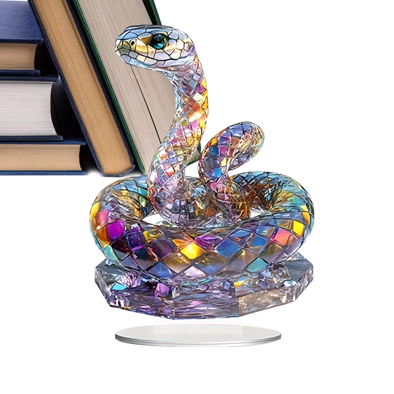 Escultura de serpiente en 2D, ornamento de mesa elegante de acrílico para estante interior