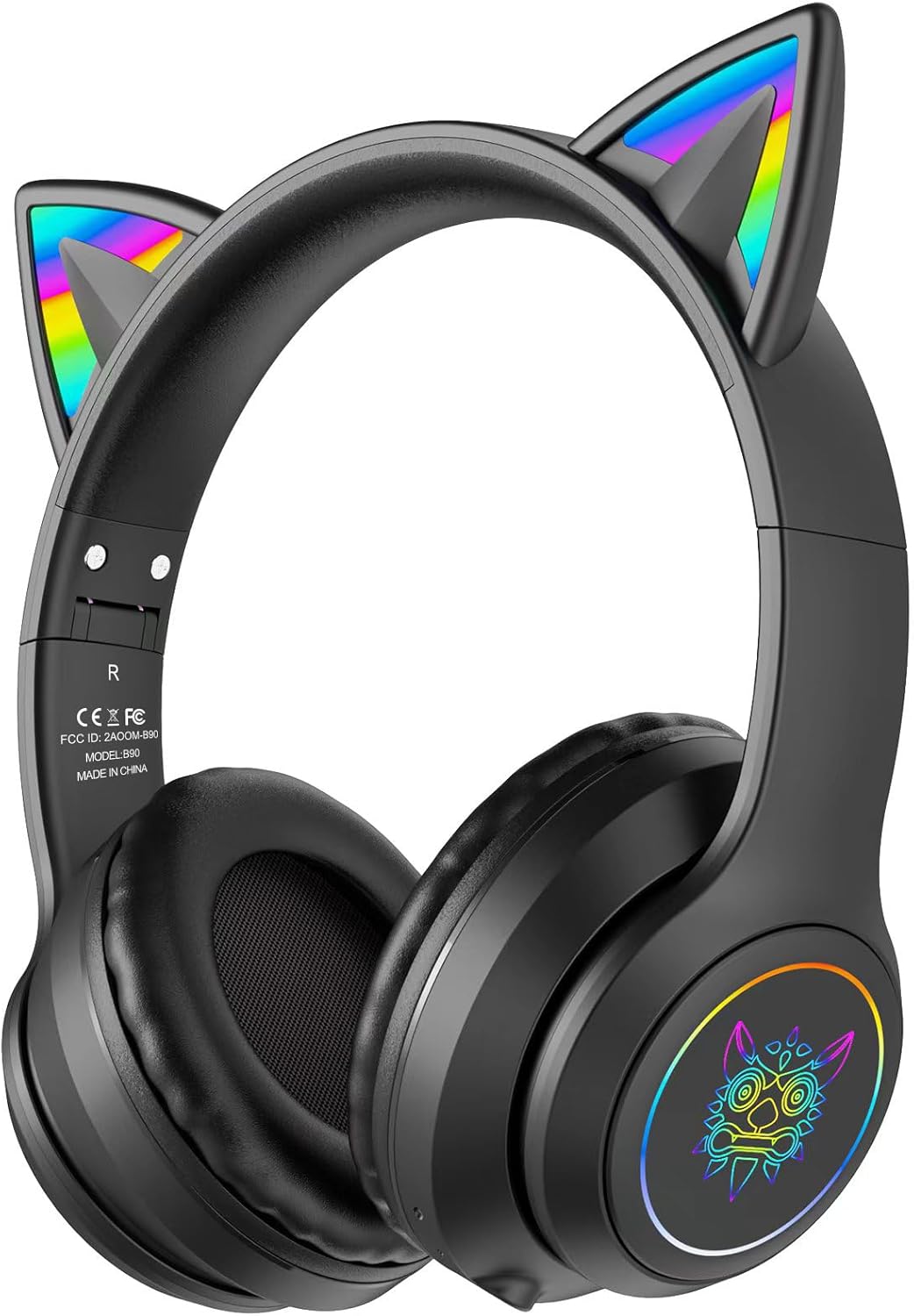 Bluetooth Cat Ear Headphones for Kids & Adults, Wireless & Wired Mode Foldable Headset with Mic – Clear Sound Quality – RGB LED Light, for Girls School Gaming, for Phone/Laptop/PC/Tablet, Black Bluetooth Cat Ear Headphones for Kids & Adults, Wireless & Wired Mode Foldable Headset with Mic – Clear Sound Quality – RGB LED Light, for Girls School Gaming, for Phone/Laptop/PC/Tablet, Black
