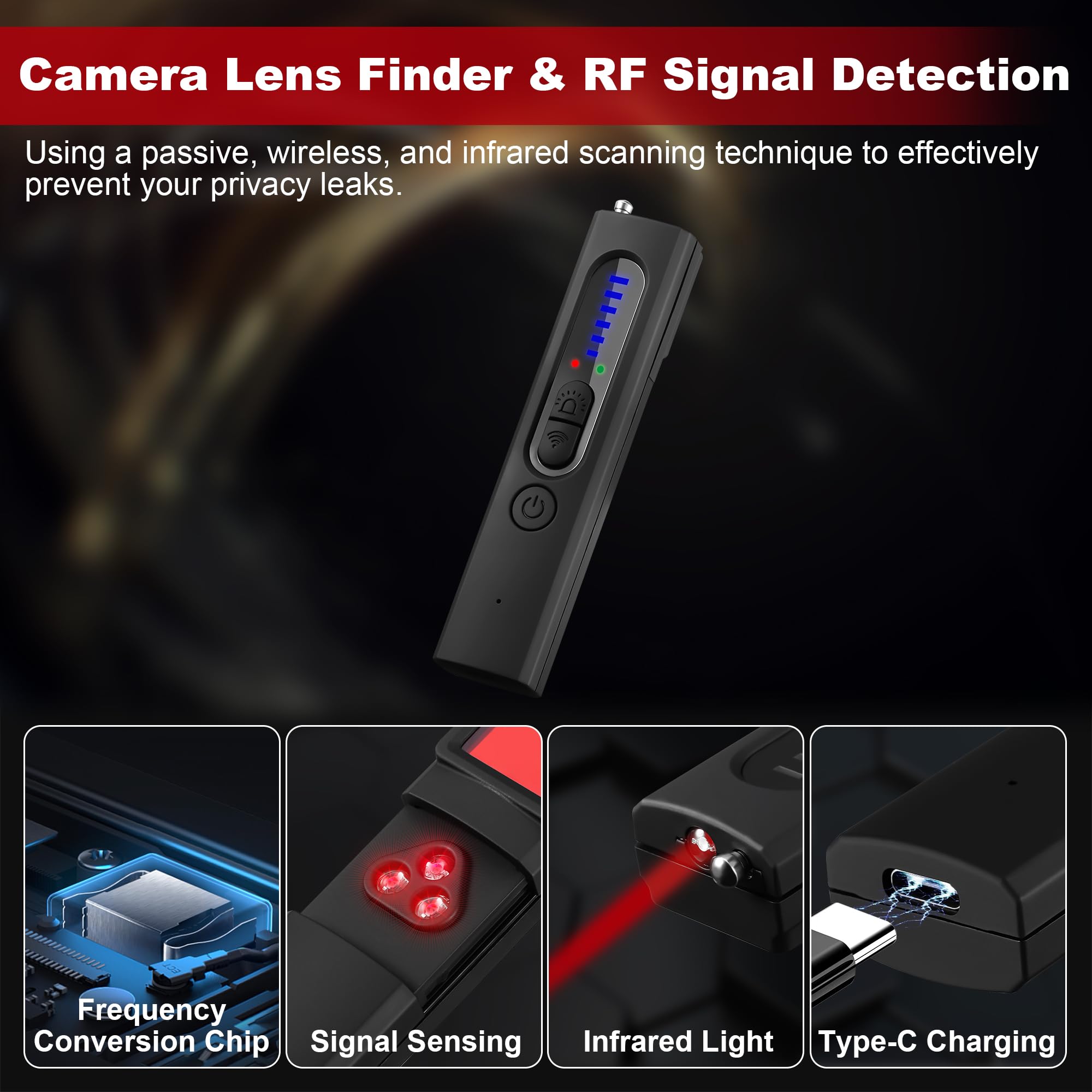 Rilevatore GPS Rilevatore Telecamere Nascoste Kssvzz - 5 Livelli Sensibilità, Anti-spia, Per Hotel, Uffici E Case Controllo Privacy Hotel Ufficio